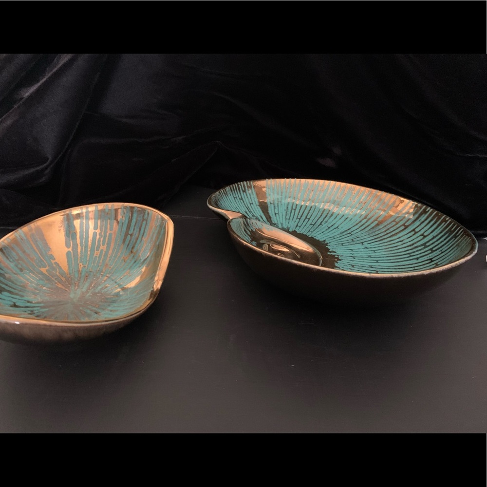 Gorgeous MCM Gold Turquoise Seashells Serving Set - Picture 5 of 6